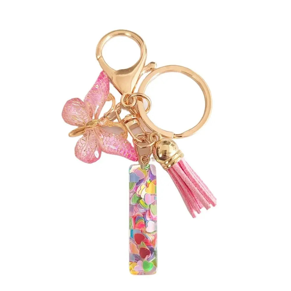 Dreamy 26 Letter Keychain Sequin Alphabet Butterfly Initial Keyring Butterfly Tassel Alphabet Key Chain Handbag DecorWomen Zpaxo Letter I