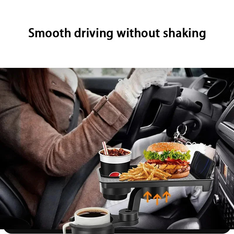 Universal Car Cup Holder Tray – Dual Cup Adjustable Food Table