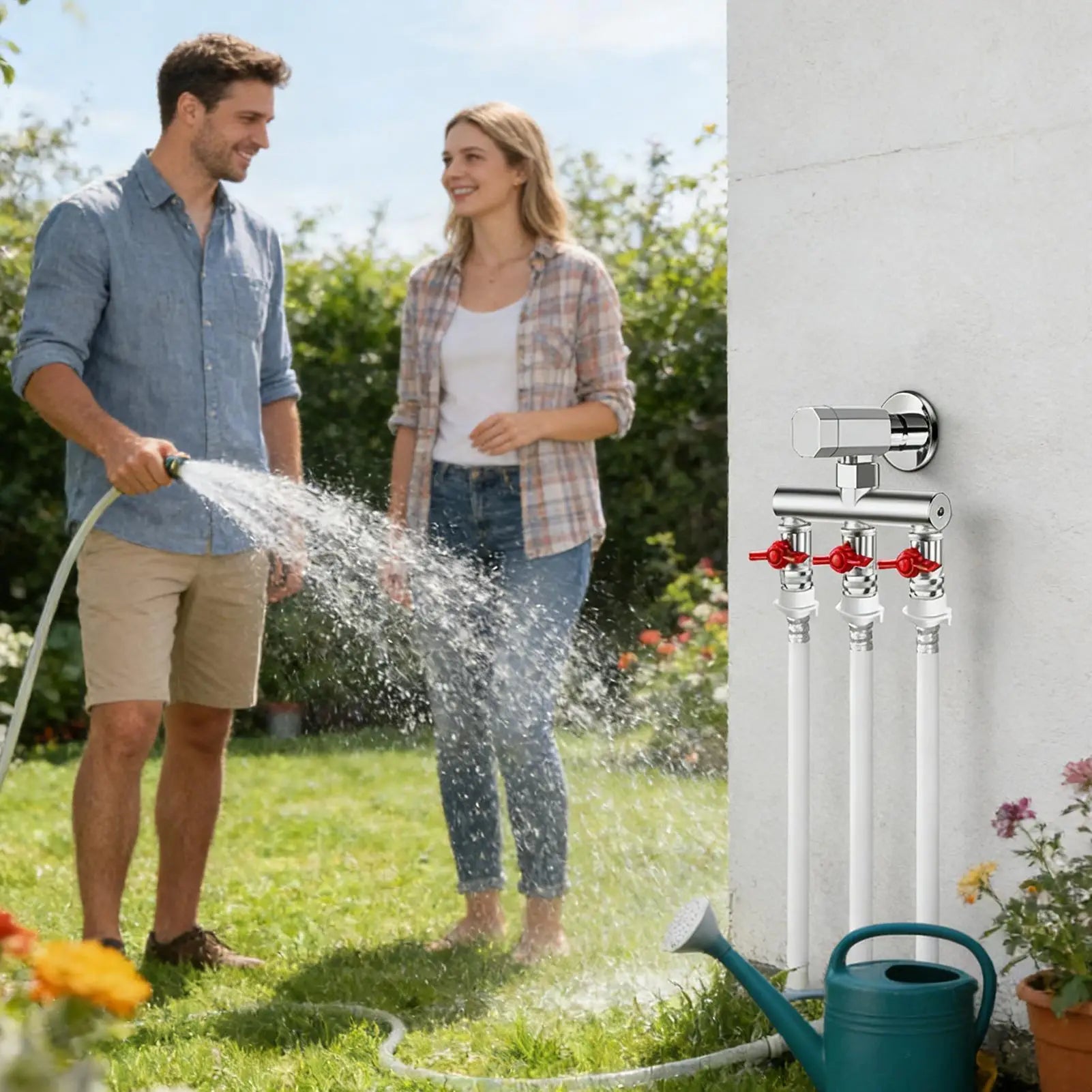 Water Hose Splitter Large Metal Heavy Duty Hose Adapter Water Garden Faucet Splitter 3 Way for Lawn Watering Outdoor Cleaning Zpaxo