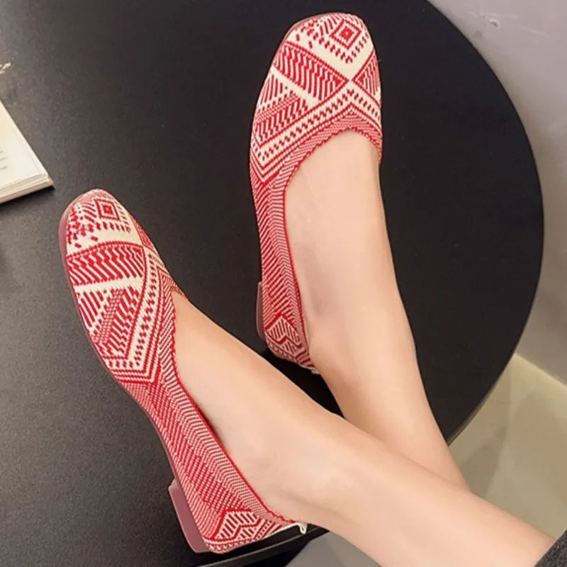 Women's Square Closed Toe Comfortable Lightweight Flat Single Shoes Zpaxo