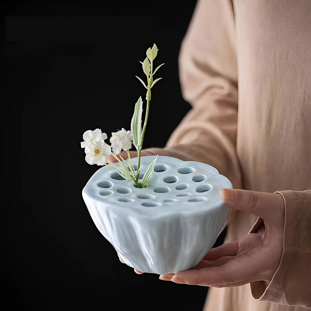 Flower Arranging Vase, 1 Pc Lotus Shaped Ceramic Flower Pot Lotus Pod Floral Arrangement Art for Home Office Decoration Zpaxo