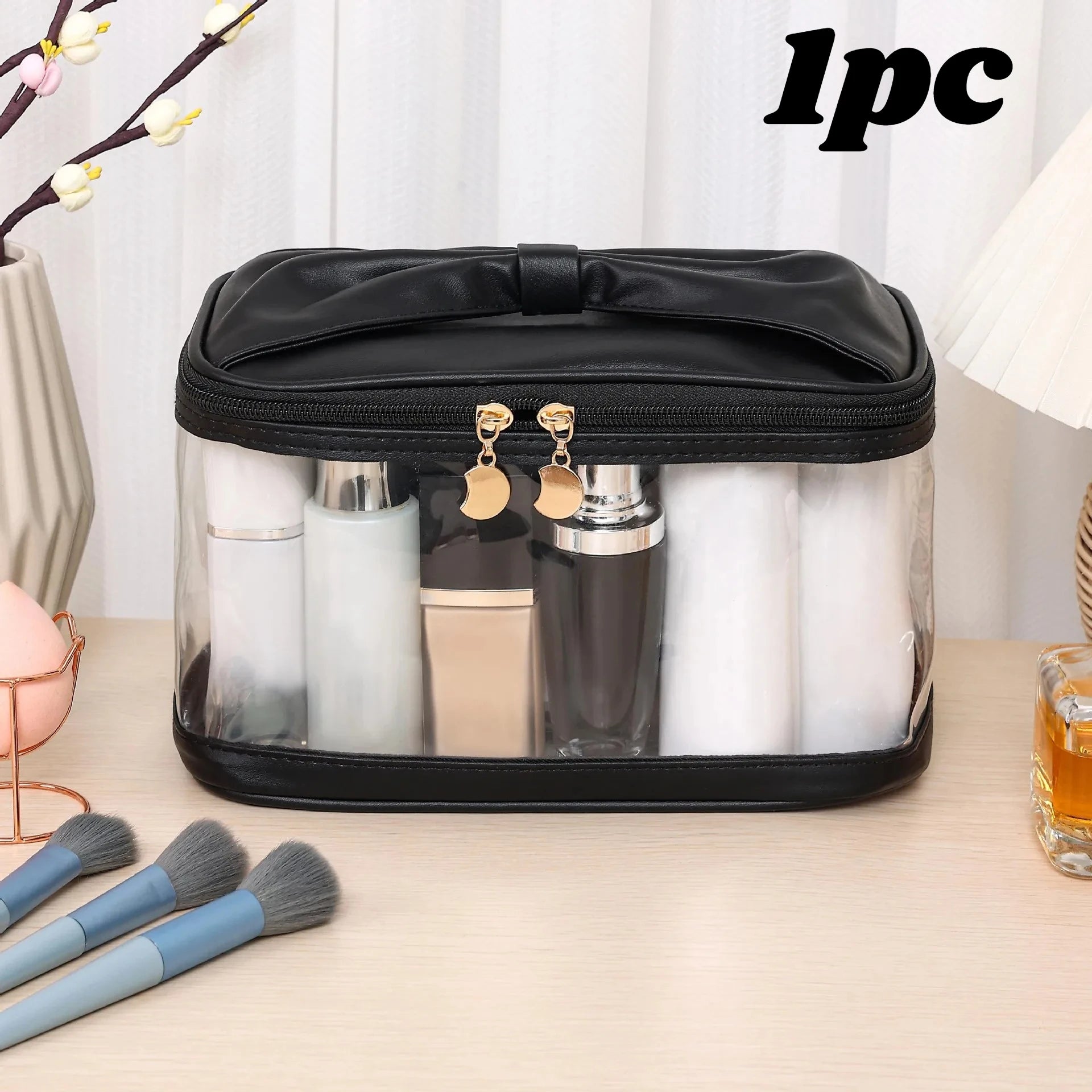 Clear PU Cosmetic Bag Butterfly Knot Large Capacity Toiletry