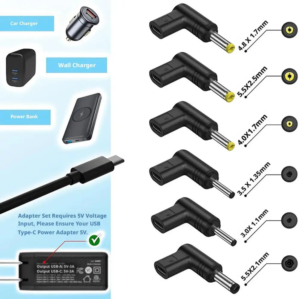 USB-C PD to DC Adapter 5V 9V 12V – 6 Plug Sizes for Router USB-C Power Adapter Zpaxo