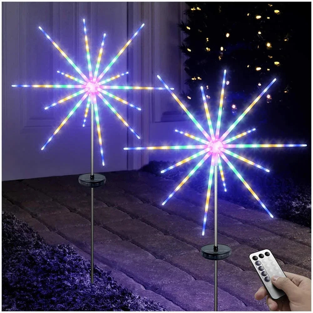 Solar Fairy Lights Outdoor Waterproof Landscape LED Lawn Lamps Firework String Light Garland for Christmas Holiday Garden Decor Zpaxo Multicolor-Solar 112LED China Mainland