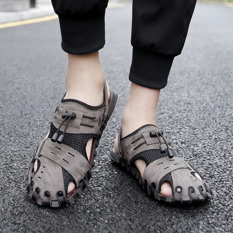 Summer Men Sandals Leather Mens Casual Shoes Outdoor Beach Roman Zpaxo