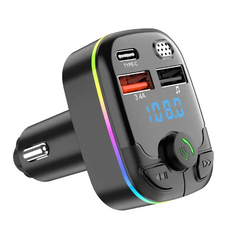 Bluetooth 5.0 FM Transmitter Car Charger – Dual USB & Type-C