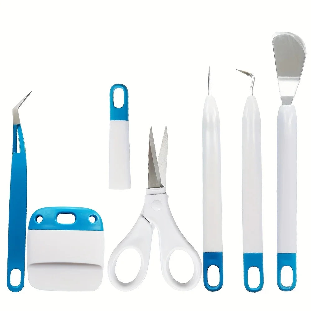 6Pcs Craft Weeding Tools Set for Vinyl, Basic Weed Removal Tool Kit, Tweezers, Scissors, Spatula, Weeder, Scraper Zpaxo 6PCS-dark blue