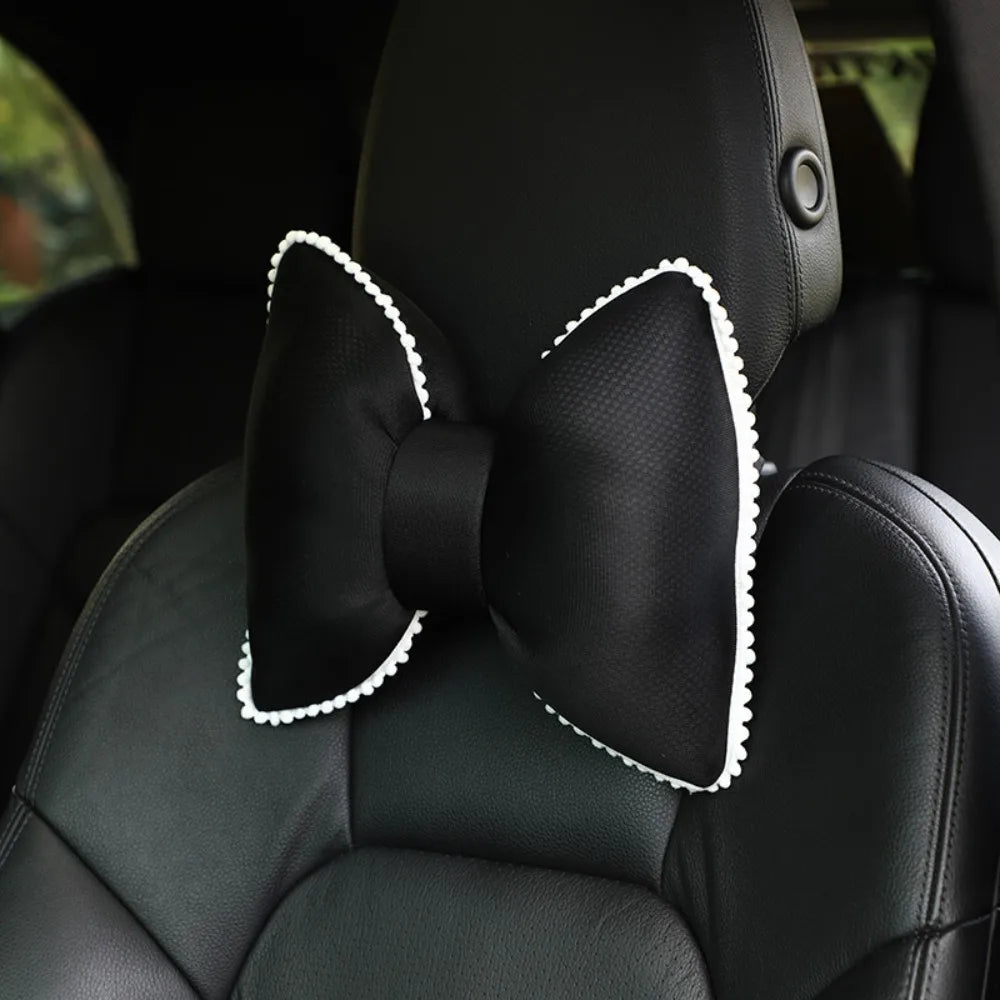 Bow Car Headrest Neck Pillow Pink Black Universal Breathable Zpaxo Style 1 Black