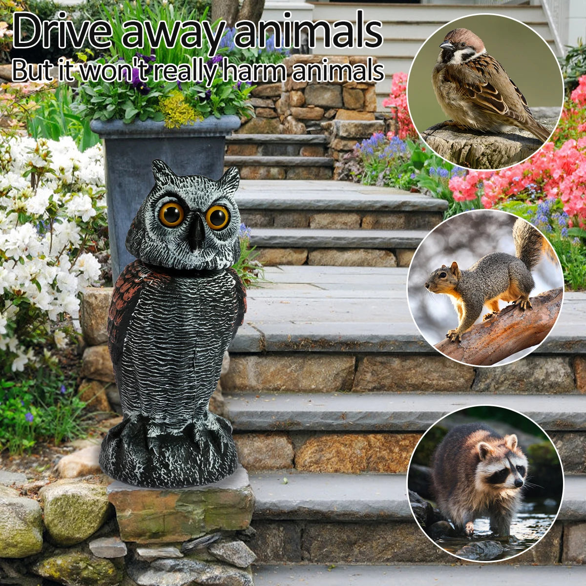 Fake Owls Scare Birds with 360° Swivel Head Waterproof Fake Owl Repellent Pest Control Scarecrow for Outdoor Garden Yard Indoor Zpaxo