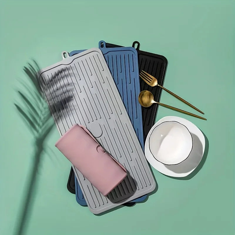 Silicone Roll-up Dish Drying Mat Non-slip Easy Clean Hanging Hole