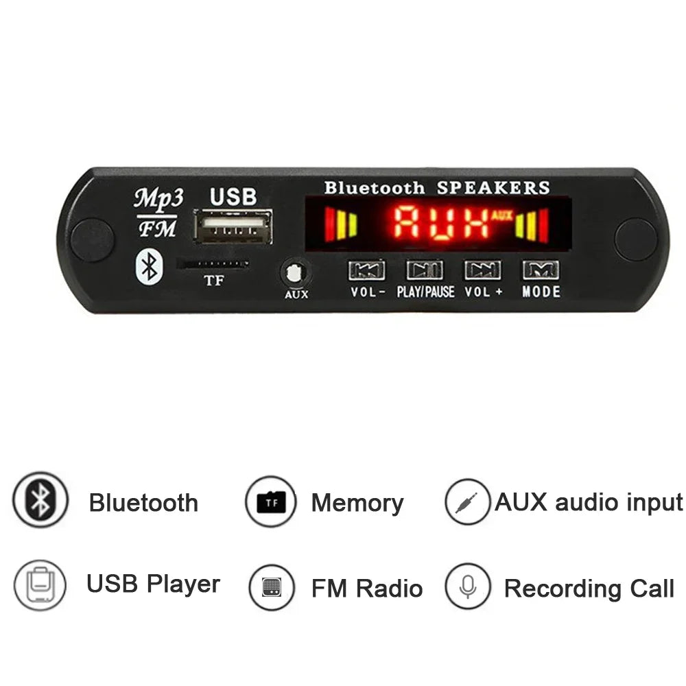 50W Amplifier MP3 Decoder Board DC 9V 12V BT5.0 Car MP3 Player USB Recording Module FM AUX Radio For Speaker Handsfree Zpaxo