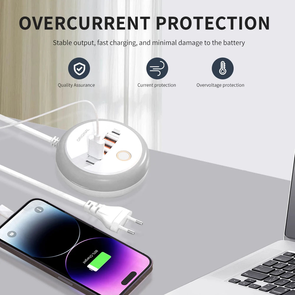 50W 6-Port USB Charging Station – Type-C Fast Charger Night Light USB Charging Station Zpaxo