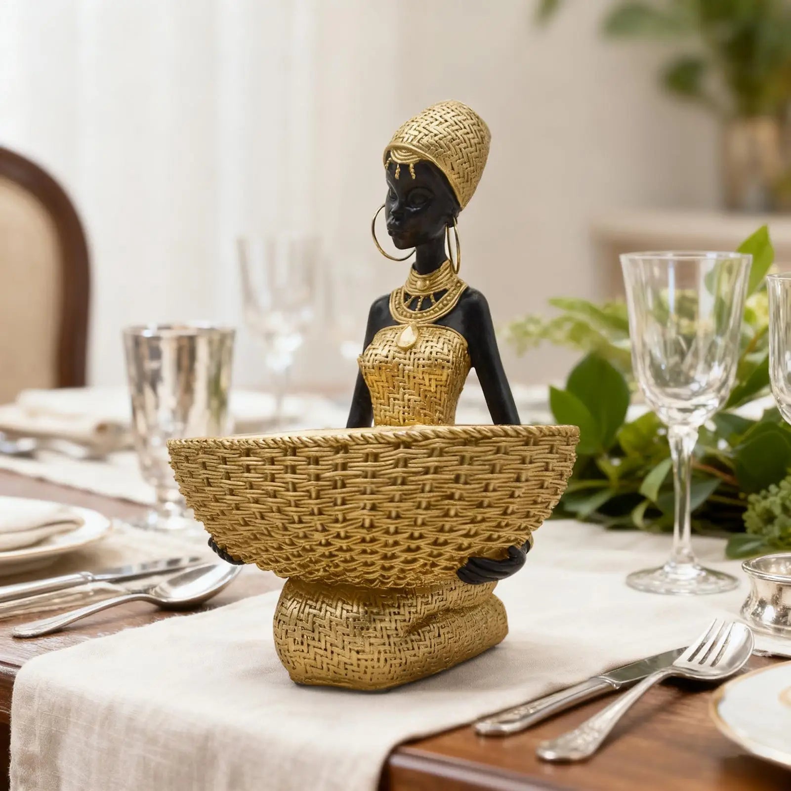 African Statues Vintage Tribal Women Sculpture Gold Black Figurines African Art for Bedroom Living Room Bathroom Apartment Zpaxo