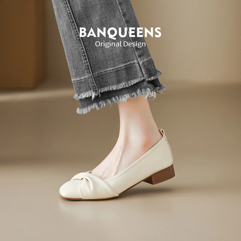 Women Simple Square Toe Block Heel Pumps 2026 Twisted Front Design Zpaxo