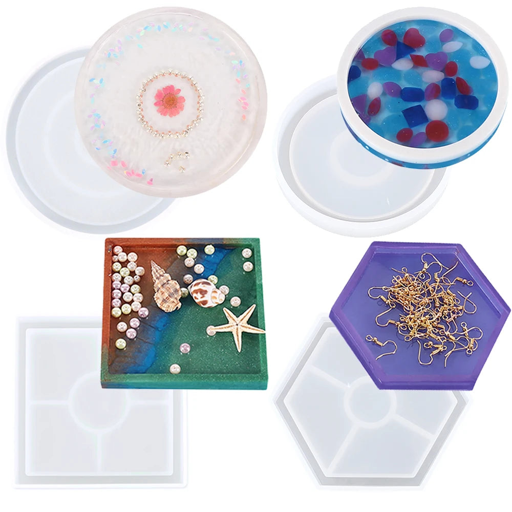 Coaster Silicone Resin Mold Heart Round Square Hexagon Oval Cup Tray Mat Casting Crafts Jewelry Storage Tray Making Home Decor Zpaxo