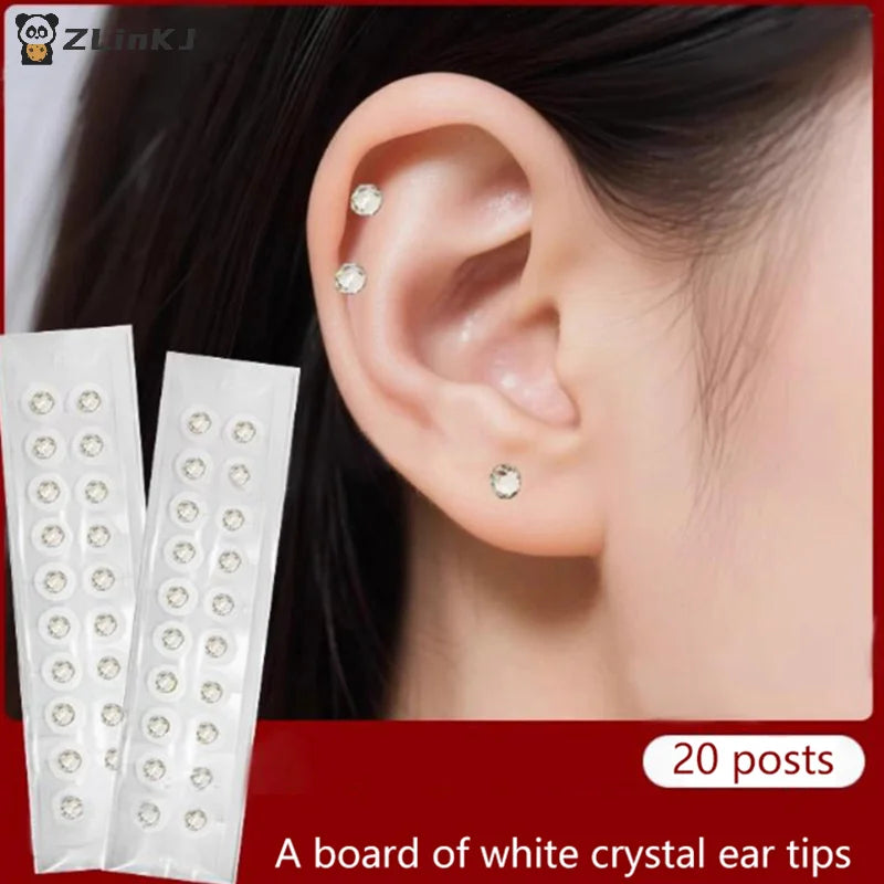 20 Patches Ear Acupuncture Stickers Bowknot Colorful Flower Rhinestones Ear Point Stickers Ear Pressure Stick Zpaxo