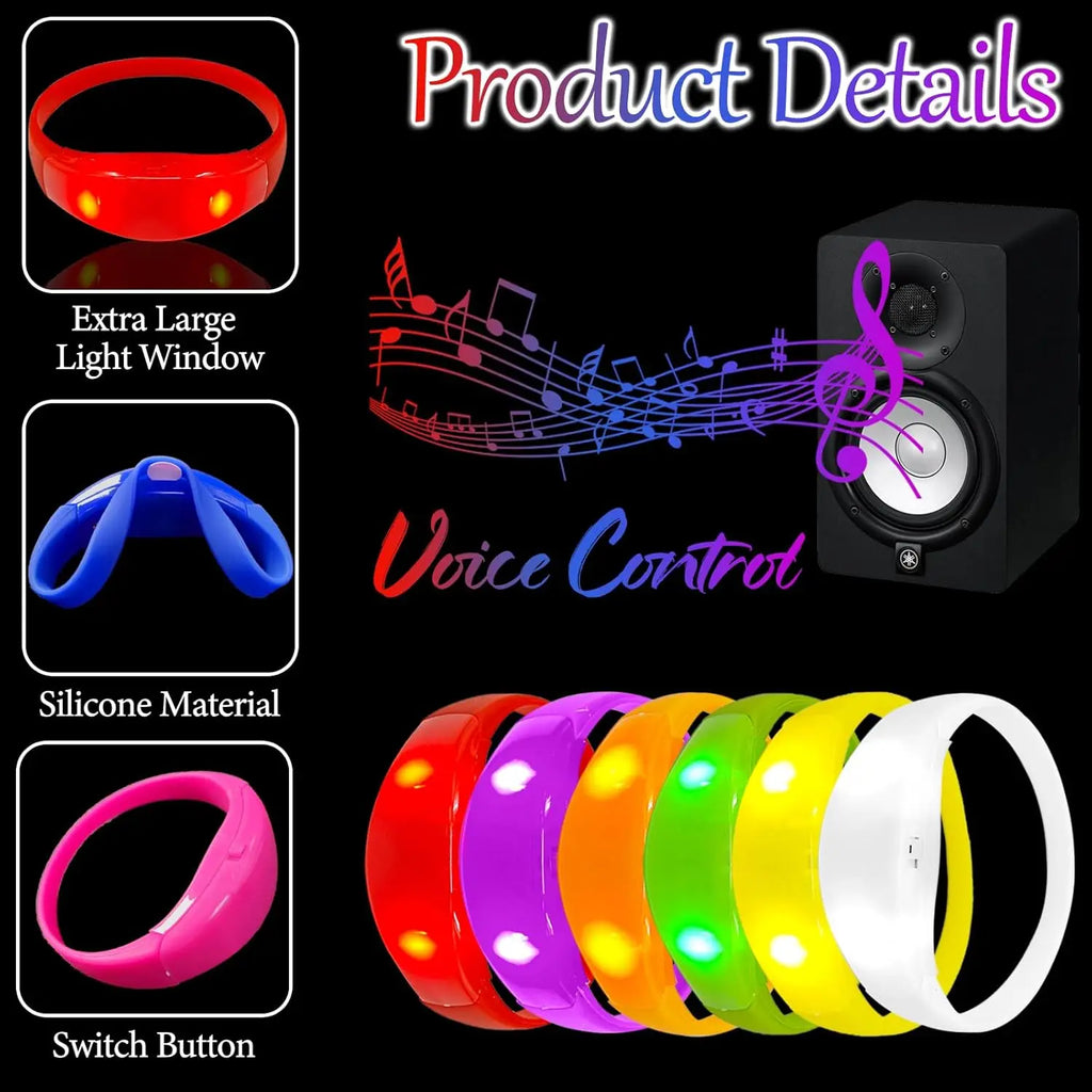 LED Light Up Bracelets Flashing Music Sound Activated Silicone