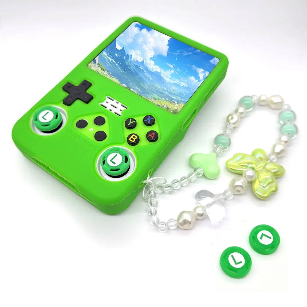 Cute Silicone Protective Kit for R36S Handheld Game Console with Lanyard Tempered Glass Button Cap And Children's Gift Ideas Zpaxo green No R36S Console