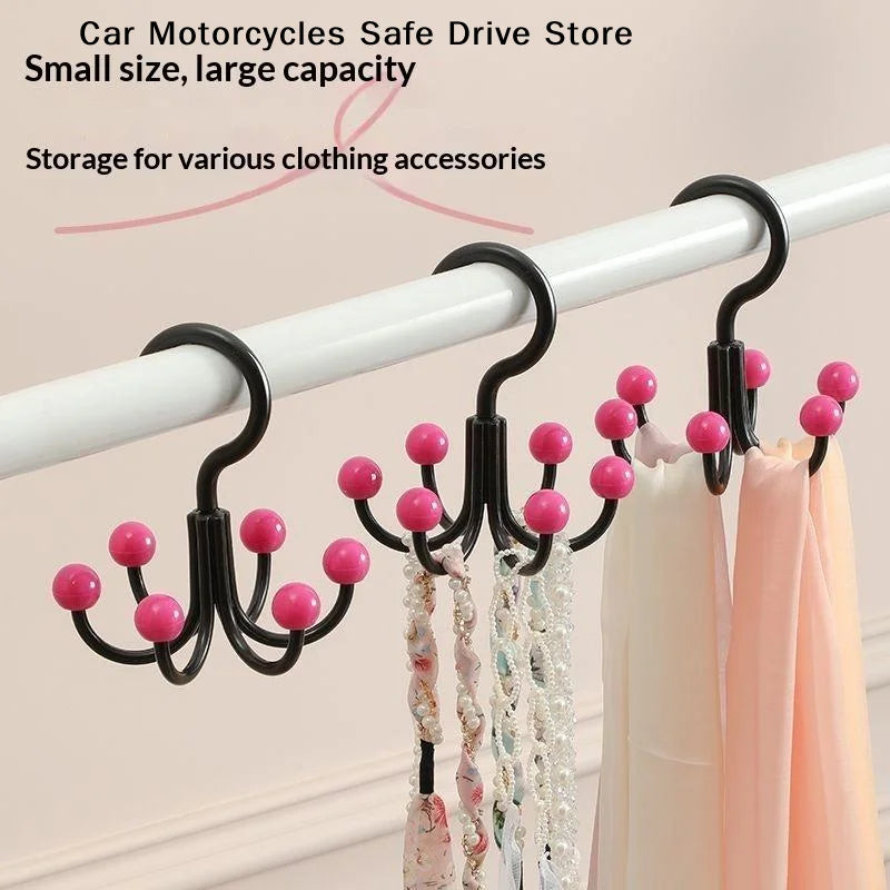 Portable Dopamine 360 Rotating Hook 6 Balls Space Saving Scarf Tie