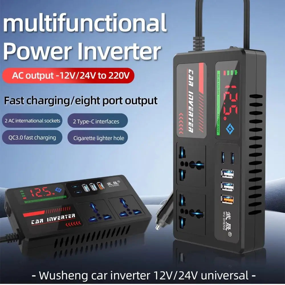DC 12V 24V AC 220V Car Inverter Power Adapter Double Type-c QC3 0 Zpaxo