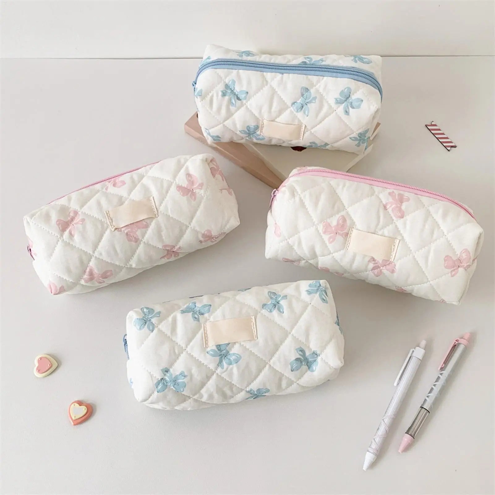 Cute Pencil Case Aesthetic Bow Pattern Stationery Bag Cosmetic