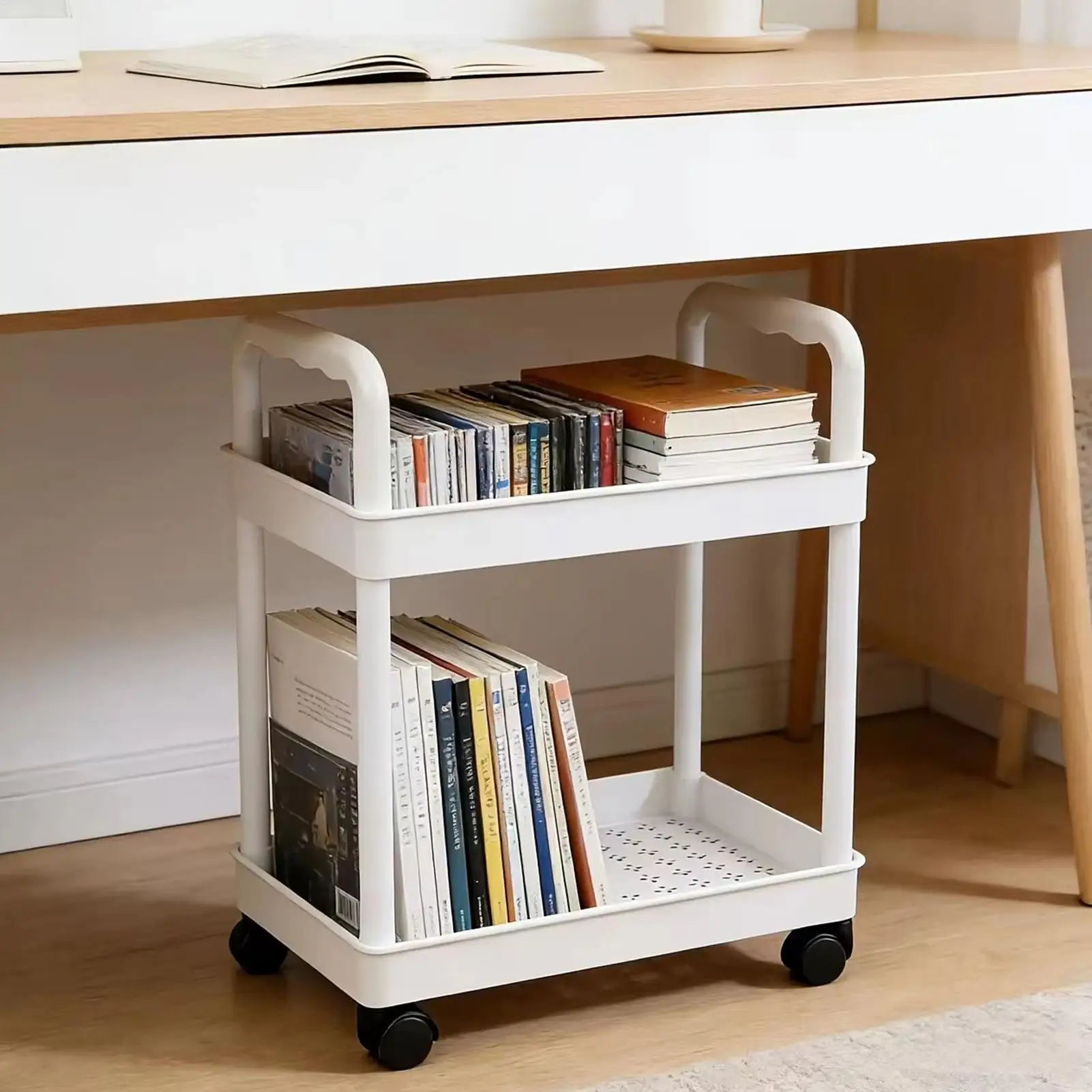 Rolling Cart Organizer 2 Tier Mobile Organization Rack Wheels Utility