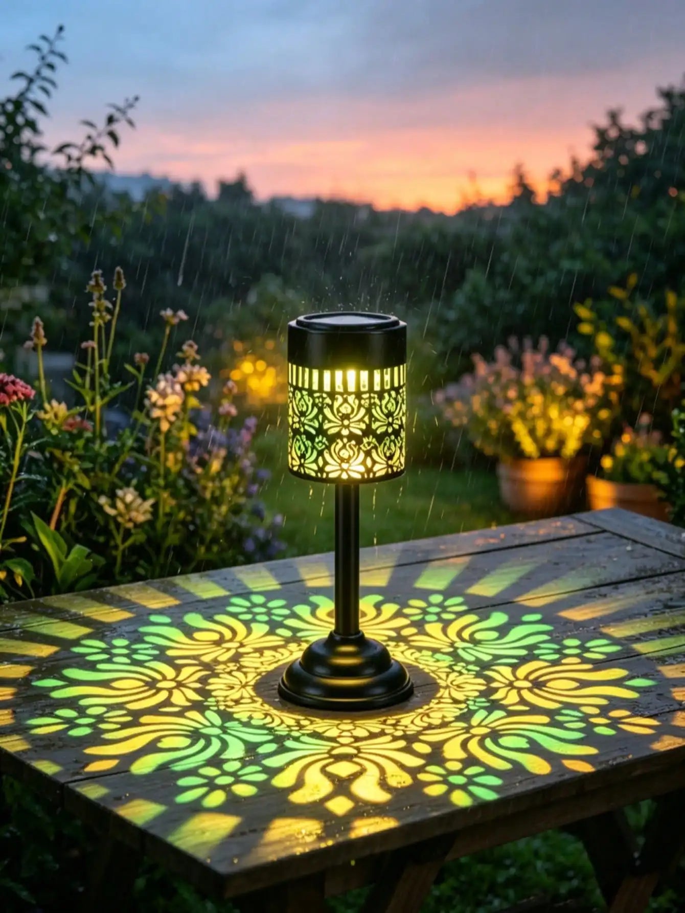 This Solar-powered Peony Projection Light IP65 Waterproof LED Outdoor