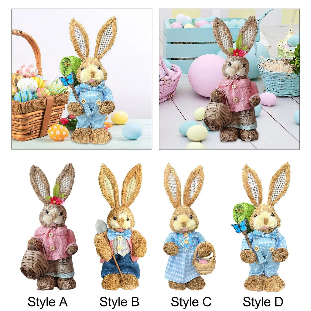 Straw Easter Bunny Statue – 13.78" Standing Rabbit Figurine Easter Bunny Figurine Zpaxo