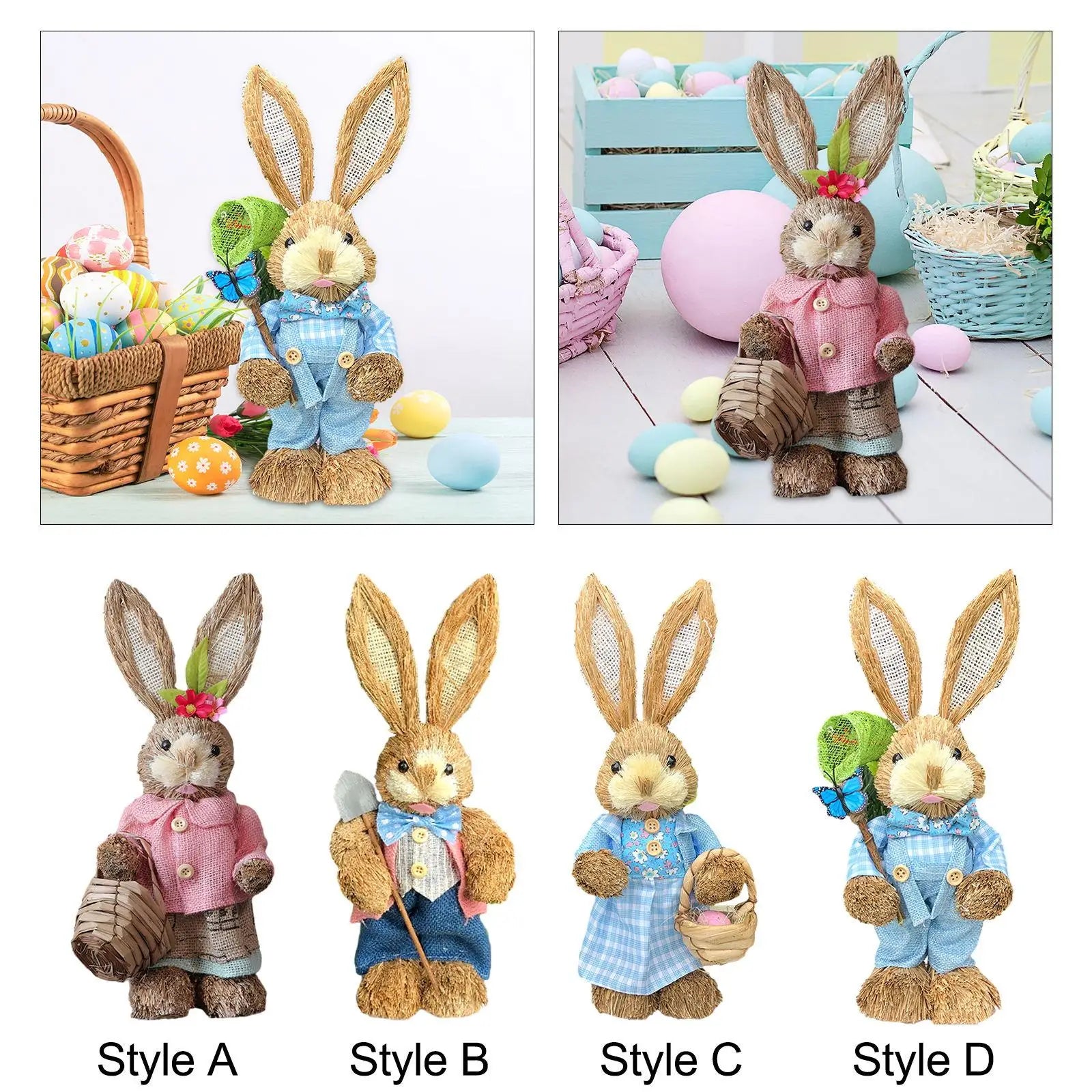 Straw Easter Bunny Statue – 13.78" Standing Rabbit Figurine Easter Bunny Figurine Zpaxo