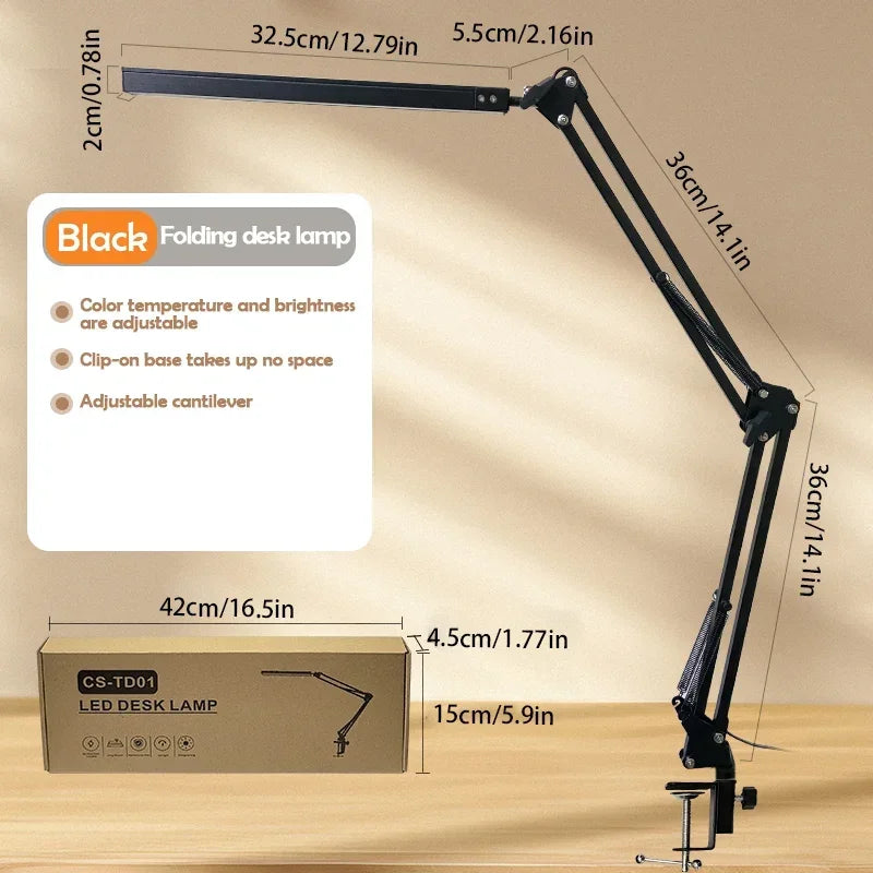 Eye-Caring LED Folding Metal Desk Lamp 3 Colors Adjustable 10 Brightness Levels Flexible Rotating Lamp Head for Home Reading PC Zpaxo