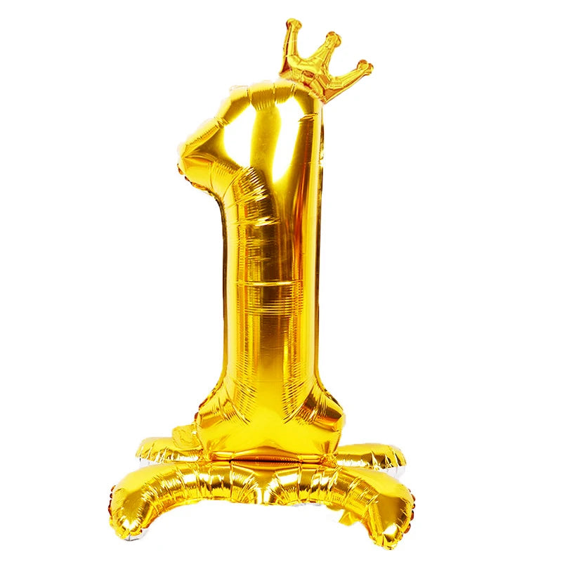 Gold Number Stand Foil Balloons Crown Digital Figures Globos 0-9 Zpaxo gold 1 32inch