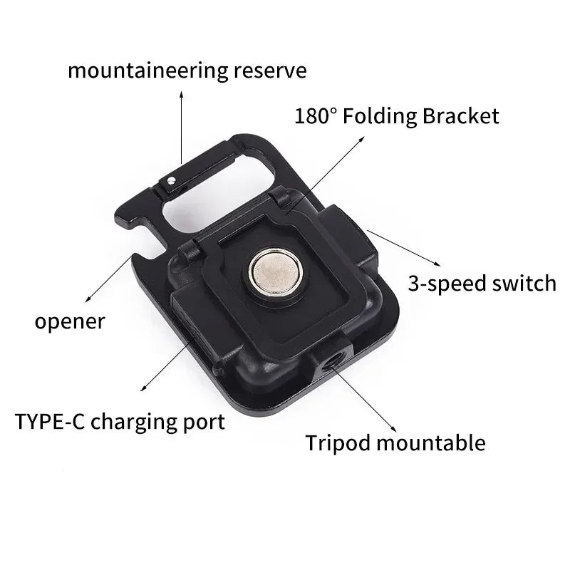 COB LED Keychain Flashlight – USB Rechargeable Camping Work Light