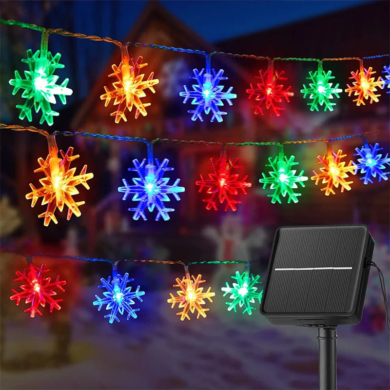 Christmas Solar String Light 8 Modes Powered Snowflake Outdoor Zpaxo