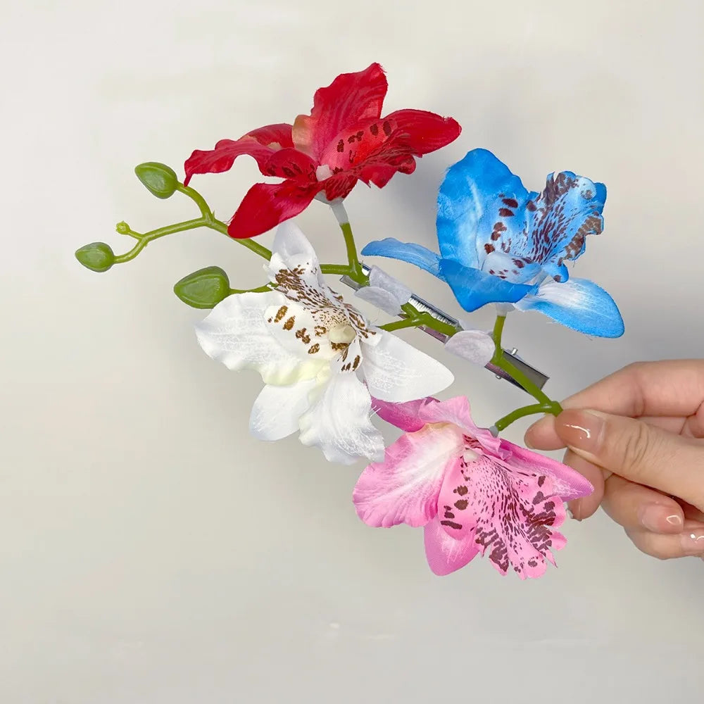 Popular Orchid Flower Fairy Hairpins Spring Summer Artificial Flowers Floral Barrette Wedding Party Hair Clips for Women Girls Zpaxo Colorful 1