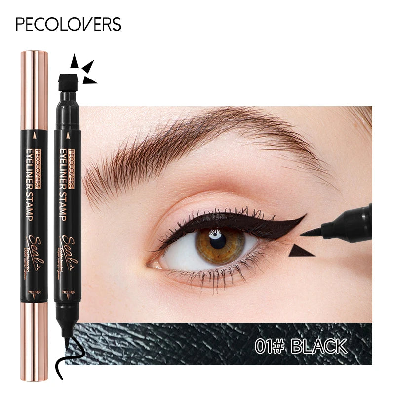 Waterproof Black Double Head Seal Eyeliner Liquid Pen Is Not Easy To Smudge Triangle Stamp Eyeliner Liquid Eye Liner Pencil Zpaxo 01