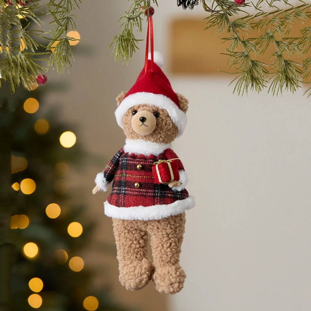 Plush Christmas Bear Ornament – Hanging Tree Pendant Decor