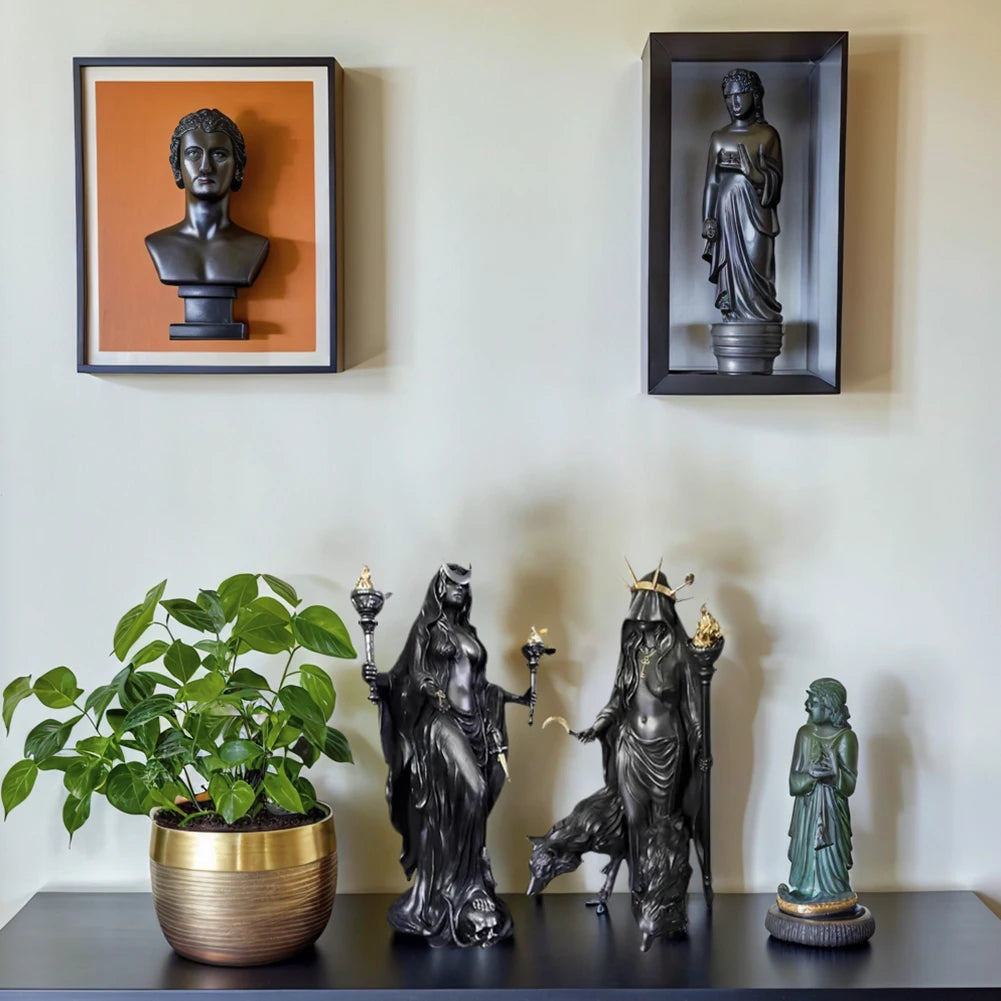 The Witch of The Night Hecate Greek Goddess with Her Hounds of Magic Sculpture Underworld Light Messenger Resin Statue Zpaxo