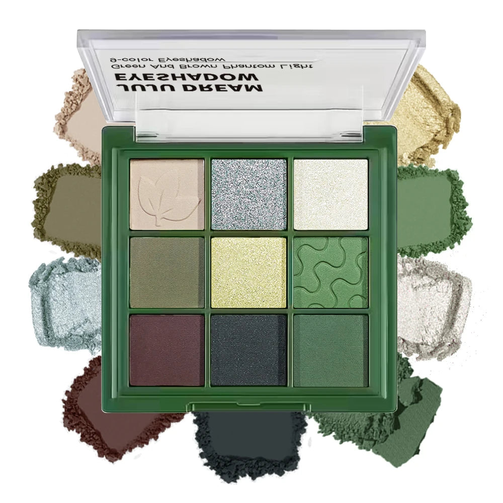 Green Tone 9-Color Eyeshadow Palette - Shimmer & Matte Long-Lasting Pigmented Eye Makeup Palette with Leaf/Wave Texture Zpaxo 01