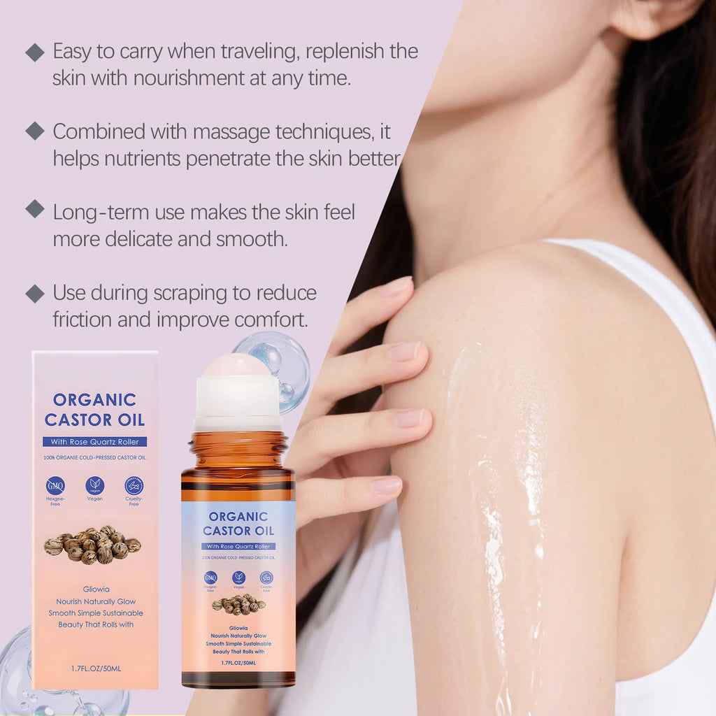 Organic Castor Oil Rose Quartz Roller Ball – 50ml Castor Oil Roller Zpaxo