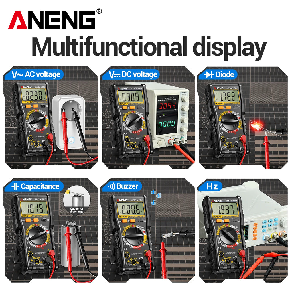 Multi Purpose Meter ANENG SZ818 1999 Counting Type-c Rechargeable NCV