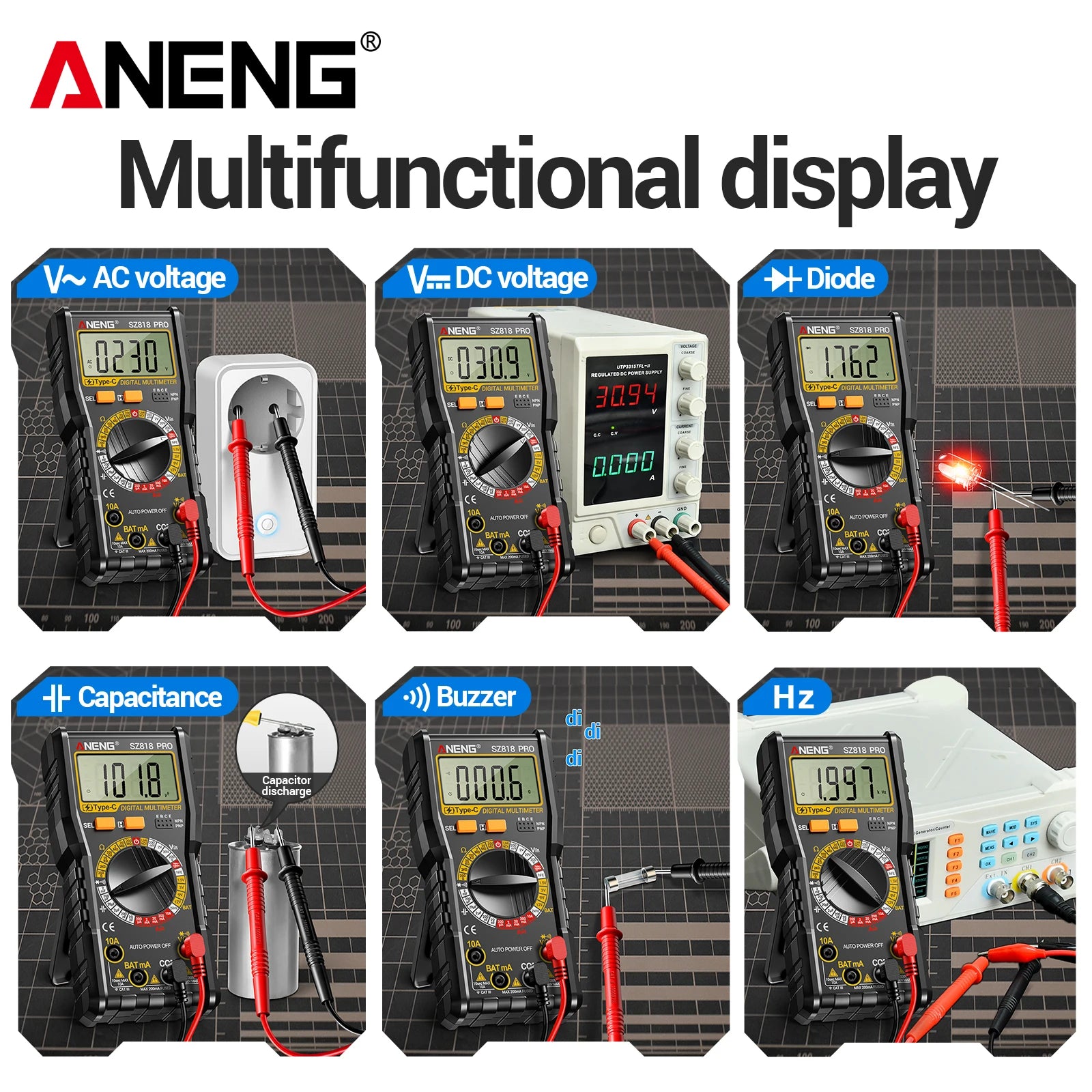 Multi Purpose Meter ANENG SZ818 1999 Counting Type-c Rechargeable NCV