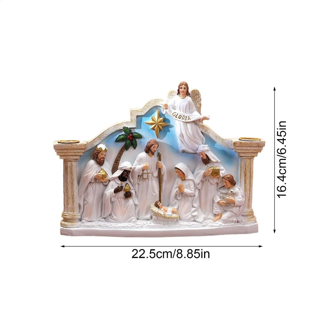 Nativity Advent Candle Holder Christmas Candlestick Decorations Resin