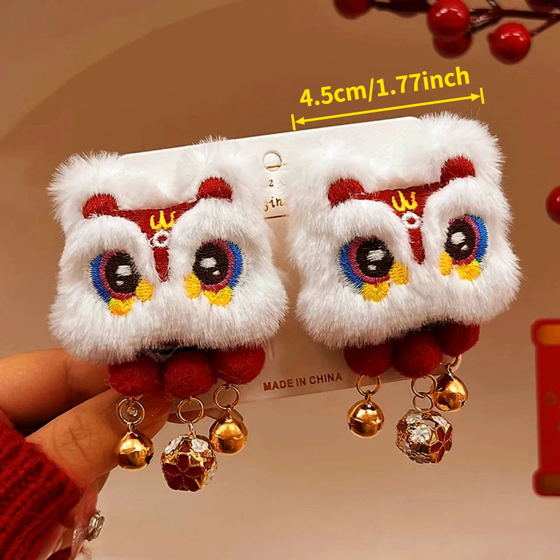 Chinese Lion Dance Pompom Tassel Hair Clips – 2pcs Barrette Set