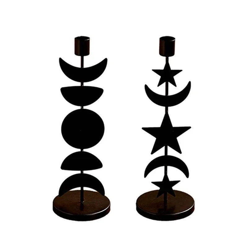 Nordic Wrought Iron Candle Holder Moon Star Design Romantic Tabletop