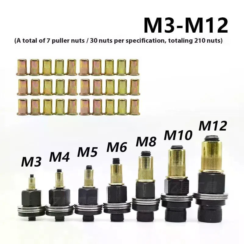 Simple Installation Hand Rivet Nut 11Pcs Manual Riveter Nut Tool Accessory For Nuts M3 M4 M5 M6 M8 M10 M12 Zpaxo