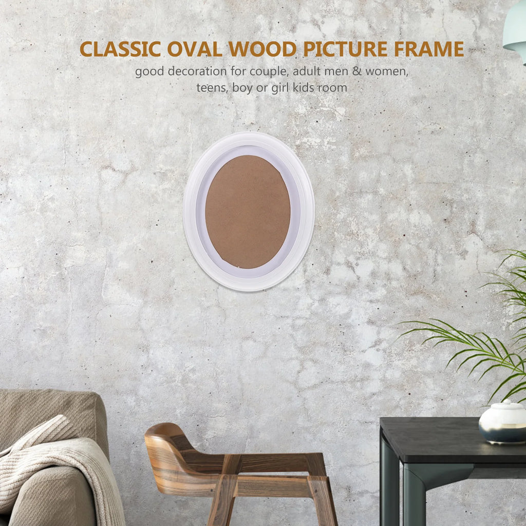 Solid Wood Oval Picture Frame Distressed White Wall Hanging Decor