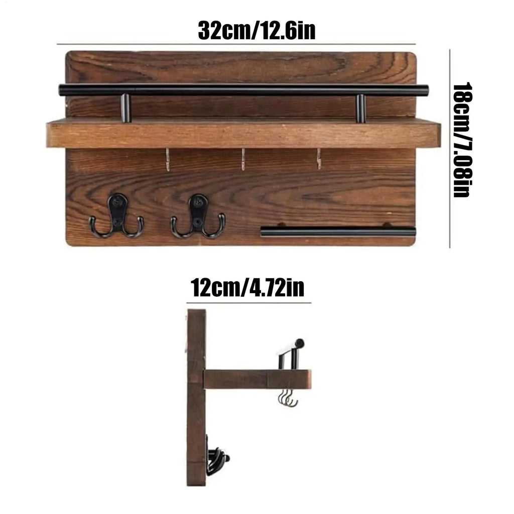 Key Holder Wall Mount Wooden Retro Decorative Hanger Wall Mounted Key Holder with Floating Shelf Hook for Coat Mail Entryway Zpaxo
