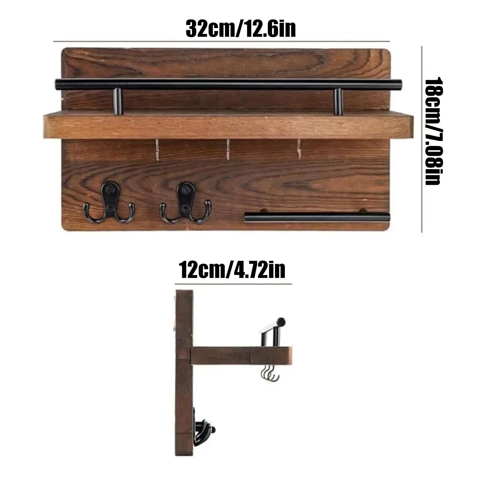 Key Holder Wall Mount Wooden Retro Decorative Hanger Wall Mounted Key Holder with Floating Shelf Hook for Coat Mail Entryway Zpaxo