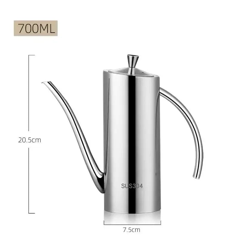 304 Stainless Steel Oil Pot Kitchen Oil Tank Sauce Vinegar Drip-Proof Dust-Proof Oil Storage Container To Store Kitchen Tools Zpaxo Bend 700ML