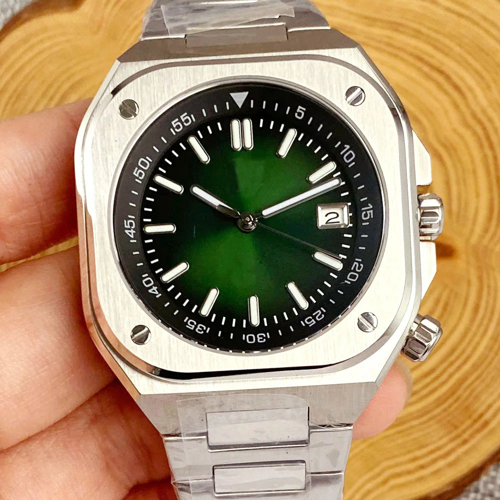AR Sapphire Glass 42mm Square Steel Mechanical Men Watch S NH35AA Movt 150m Waterproof Elegance Dive Watches Black/Ice Blue Dial Zpaxo nologo green